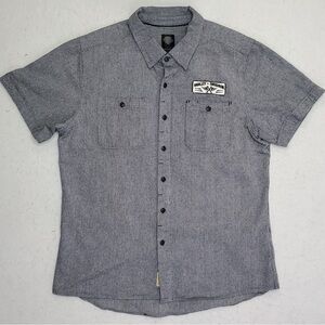 Harley Davidson Button Down Patch Shirt L Mens EUC Short Sleeve Striped Biker